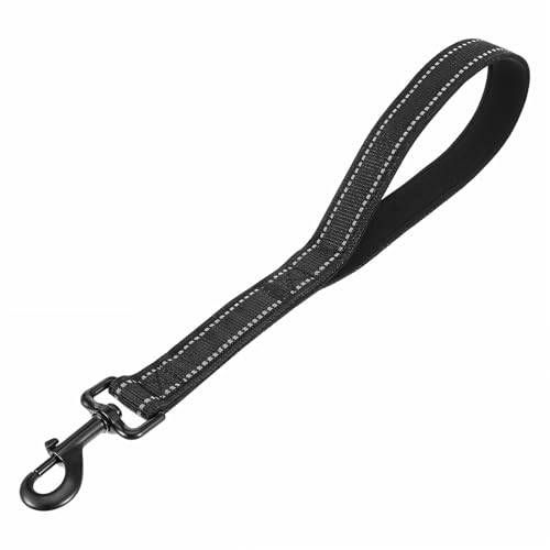 Teaaha Hundeleine Kurz, 38 cm Kurzführer Hund mit Gepolstertem Griff und Reflektierendem Nylon, Robuste Trainingsleine für Mittlere und Große Hunde, 360° Drehbarer Metallclip, Schwarz von Teaaha