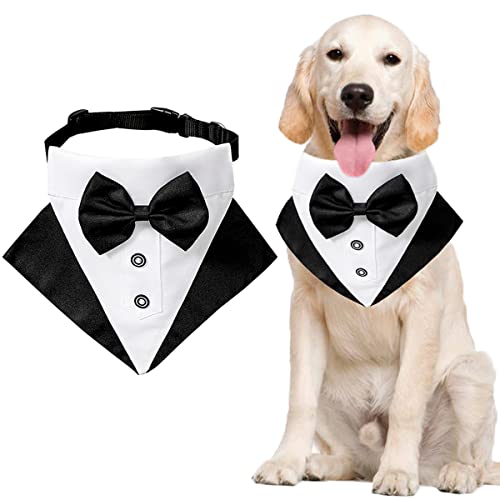 Formal Dog Smoking Hochzeit Bandana Kostüm Welpen Halsband mit Fliege Haustier Fliege Halsband Bandana für kleine, mittelgroße und große Hunde Katzen verstellbares Halstuch (Medium) von Tealots