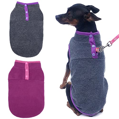 Hunde-Fleece-Weste, Pullover, warme Pullover, Fleece, Welpenjacke, Herbst-Winter, kaltes Wetter, Mantel, Kleidung, Haustier-Stretch-Fleece-Bekleidung mit Knöpfen, Katzen (Medium), 2 Stück von Tealots