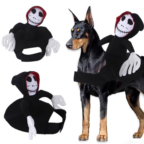 Hundekostüm, Halloween, lustiges Hundegeister, Reit-Kostüm, Haustier-Geistersattel, Bekleidung, Sensenmann, Reiter-Stil, Outfit für kleine, mittelgroße Hunde und Katzen, Größe L von Tealots