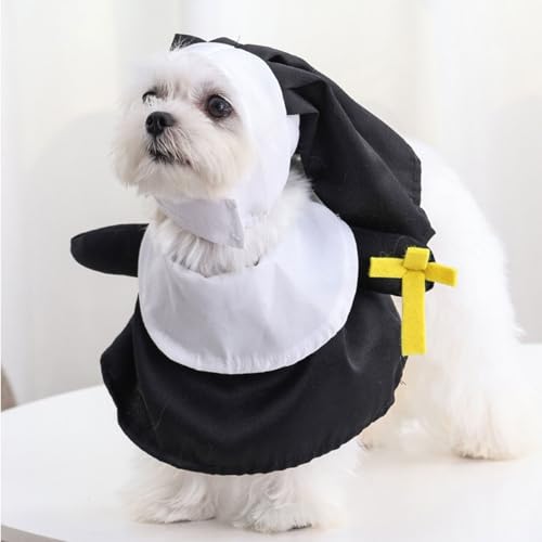 Hundekostüm, lustiges Nonnenkostüm mit Hut, für Halloween, Cosplay, Nonne, Verkleidung, Katze, niedliche Kleidung, Nonnenuniform für kleine Hunde und Katzen (Einheitsgröße) von Tealots