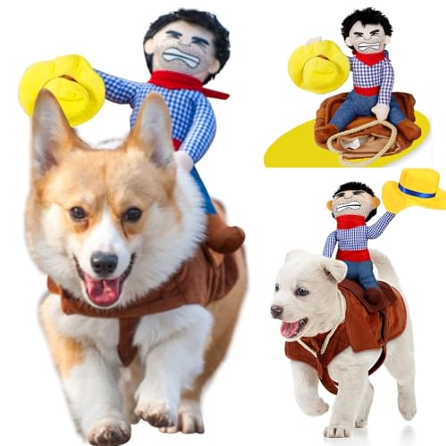 Hundekostüme, Cowboy-Reiter-Kostüme, Haustier-Ritter-Stil mit Puppe und Hut, Kleidung, Welpen, Halloween, lustig, Cosplay, Zubehör, Outfits für kleine, mittelgroße Hunde und Katzen (Größe XS) von Tealots