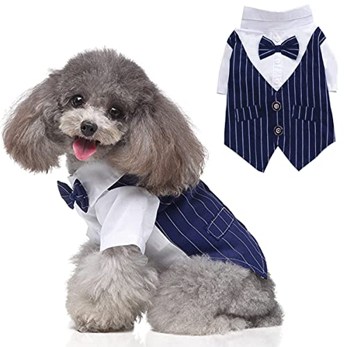 Hundeshirt Smoking Kleidung Anzug Fliege Kostüme Hunde formelle Kleidung Outfit mit Krawatte Welpenprinz Hochzeit Fliege Gentleman Jacke für kleine mittelgroße Hunde Katzen Party Cosplay (groß, blau) von Tealots