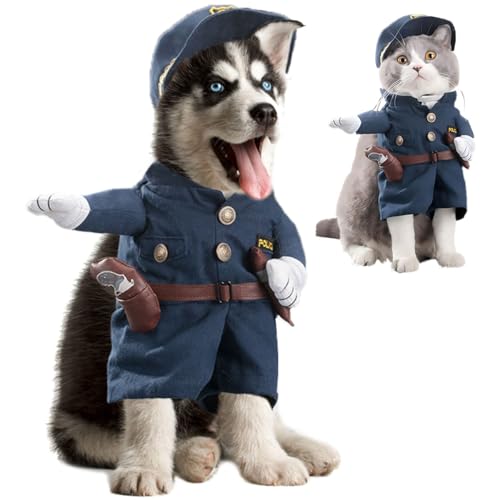 Polizistenkostüm für Haustiere, Polizei-Outfits mit Hut, Welpe, Halloween-Kostüm, lustig, Cosplay, Party, Anzüge für kleine, mittelgroße Hunde, Katzen (Größe M) von Tealots