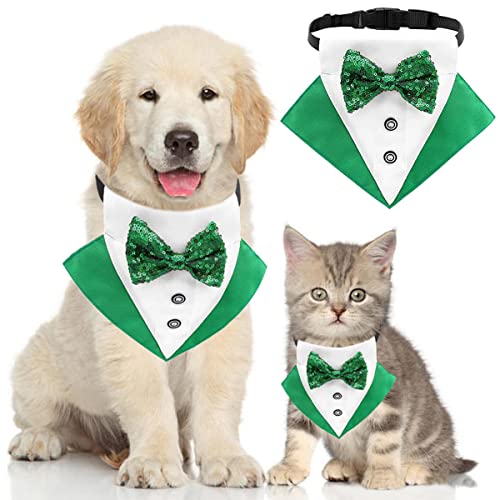 St.Patrick's Day Hundesmoking, Haustier Grünes Halsband Kostüm, Welpen Formal Bandana mit Fliege Verstellbarer Schal, Party Cosplay Halstuch Dress Up für Kleine Mittlere Hunde Katzen (Medium) von Tealots