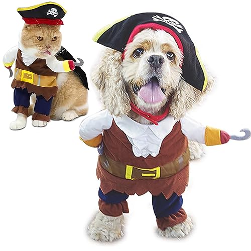 Tealots Hunde-Halloween-Kostüm, Fluch der Karibik, lustig, Cosplay-Party-Kleidung für kleine, mittelgroße Hunde, Katzen, Welpen, coole Kleidung mit Hut, für Halloween-Zubehör (Größe M) von Tealots