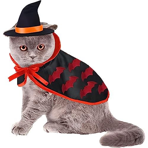 Tebinzi Katzenkostüm,Kätzchenkostü - Hundekleidung in Umhangform mit Fledermausmuster. Verleihen Sie Halloween-Atmosphäre mit Kürbismuster für Kaninchen, Hunde und Katzen von Tebinzi