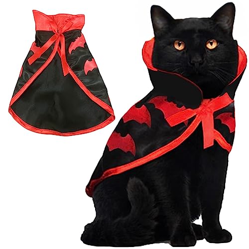 Tebinzi Kostüme für Katzen - Kätzchen Cosplay Kostüme - Hundekleidung, Fledermaus-Muster, Umhangform, Halloween-Kürbis-Muster für Hündchen, Kaninchen, Kätzchen, Katze von Tebinzi