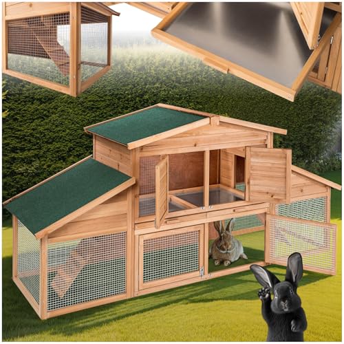 tectake® XXL Kleintiergehege, Freilaufgehege mit Haus, Hasenstall mit Laufgitter, Meerschweinchen Gehege, Mäusekäfig, Kaninchenhaus 2 Etagen, Nagerhaus mit 2 Rampen, 226 x 77 x 95,5 cm von tectake