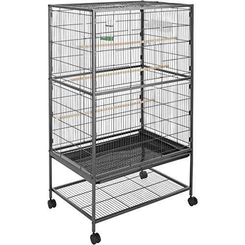 tectake® Vogelkäfig groß, Papageienkäfig mit Sandschublade, Voliere auf Rollen, Birdcage mit 4 Sitzstangen, Vogelvoliere mit Rollen, 54 x 54 x 146 cm, Nymphensittich Käfig, Vogelkäfig Wellensittich von tectake