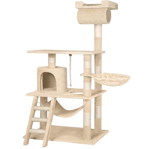 tectake Kratzbaum für Katzen mit Katzen Hängematte, Liegemulde, Höhle, Treppe, Röhre und Spielkordel, Kratzbaum groß mit Sisal und Plüsch, Kratzmöbel Katzenbaum groß XXL mit Hängematte Katze von tectake