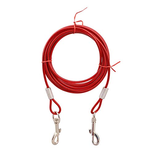 Hundeleine zum Ausziehen für Hunde, Edelstahl-Drahtseil mit drehbarem Haken, Hundeleine, für Hunde, Haustiere, Hof, Outdoor, Camping, Rot, 5 mm x 3 m von Techigher