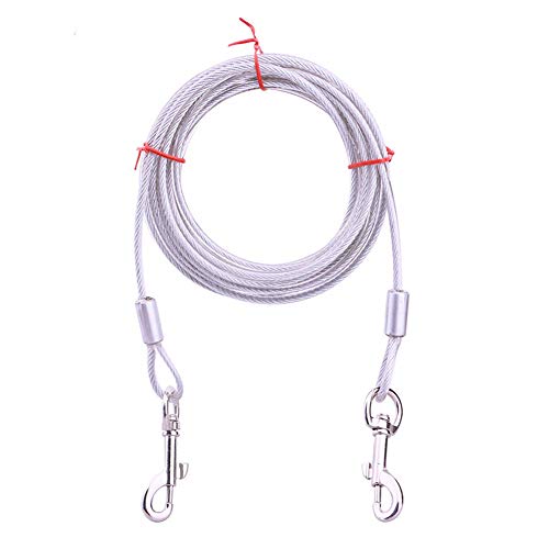 Hundeleine zum Ausziehen für Hunde, Hundeleine, Edelstahl-Drahtseil mit drehbarem Haken, Hundeleine, für Hunde, Haustiere, Hof, Outdoor, Camping, Weiß, 5 mm x 10 m von Techigher