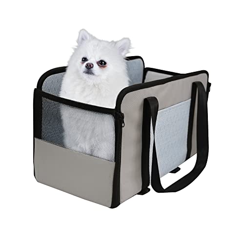 Techigher Haustier-Reisetaschen für Hunde, tragbare Haustier-Autotaschen mit Seitentaschen, kratzfeste Betten, Reisetaschen mit Sicherheitshaken, geeignet für Katzen, kleine Hunde, hellgrau + blau von Techigher