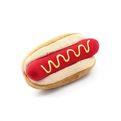 Techigher Klangendes Plüsch-Spielzeug in Hot Dog-Form, Mehrzweck-Spielzeug, abnehmbar, 2-in-1, bissfest, Simulationsfutter, niedlich, interaktives Haustier-Spiel-Requisiten, Hot Dog von Techigher