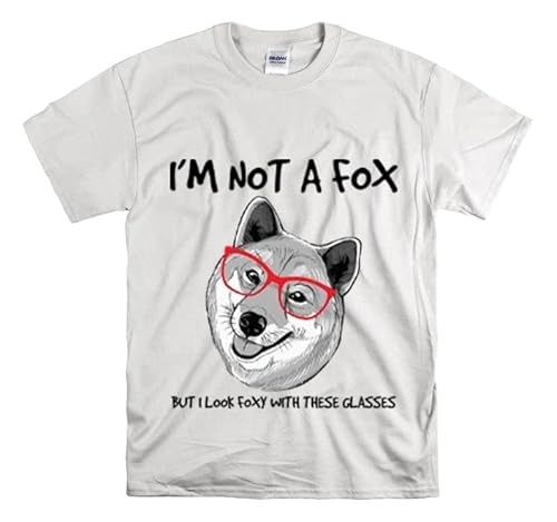 Shirt Lustiges Foxy Looking Shiba Lustiger Hund mit Brille Tier Haustier Lustig Verspielt T-Shirt Unisex Heavy Cotton Tee Weiß/L von Teegarb Letter Blanket