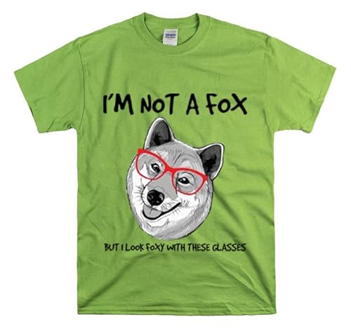 Shirt Lustiges Foxy Looking Shiba Lustiger Hund mit Brille Tier Haustier Lustig Verspielt T-Shirt Unisex Schwere Baumwolle Tee Lime/S von Teegarb Letter Blanket