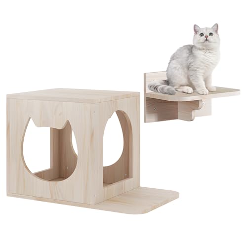 Katzenwandmöbel Satz, Kletterwand Katze, 1 Kreatives Katzenhaus und 1 Katzentreppe Wand, Kletterstufe für Katzen, Katzenregale und Sitzstangen Katzenbaum für die Wand DIY Kletterwand Katzen von Teeloray