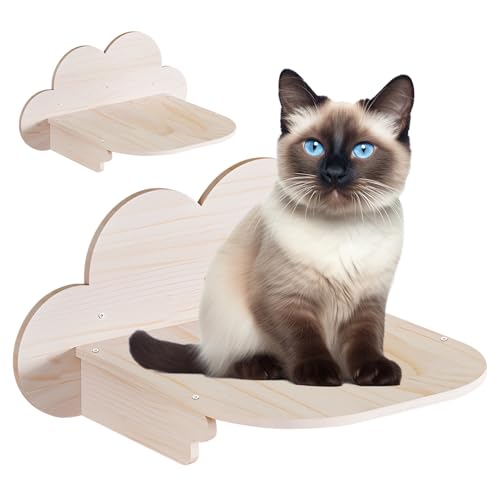 Kletterwand Katze in Wolkenform, 57x 29cm Kletterwand Katze und Sitzstangen für Wand mit Kratzbrett, Große Katzenwandmöbel, Katzentreppe Wand Katzenregal zum Spielen, Schlafen, Klettern von Teeloray