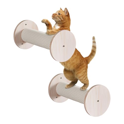 Teeloray Kletterwand Katzen, Katzentreppe 30cm Massives Kiefernholz Katzenleiter Katzen Kletterwand Kit mit Hanfseil Kratzbaum Wandmontage(2er-Pack) von Teeloray