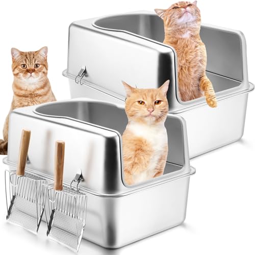 Teenyyou 2 Set Edelstahl Katzentoilette mit Metalldeckel und Schaufel Geschlossene Metalltoilette für große Katzen Edelstahl Katzentoilette Groß für alle Katzen Geruchskontrolle, Leicht zu reinigen von Teenyyou