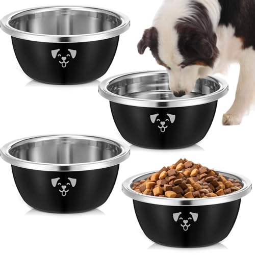 Teenyyou 4 x große Wassernäpfe für Hunde, große Futternäpfe aus Edelstahl, extra groß, aus Metall, rostbeständig, großes Fassungsvermögen für Haustiere, Hunde (45 Tassen, schwarz) von Teenyyou