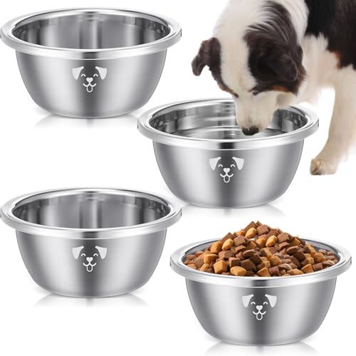 Teenyyou 4 x große Wassernäpfe für Hunde, große Futternäpfe aus Edelstahl, extra groß, aus Metall, rostbeständig, großes Fassungsvermögen für Haustiere (29 cm Tassen, Silber) von Teenyyou