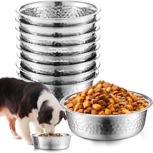 Teenyyou Hundenäpfe aus gehämmertem Edelstahl, spülmaschinenfest, strapazierfähig, weniger gleitend, tiefes Metall, für Haustiere, Hunde, Katzen, leicht zu reinigen, silberfarben, 1,8 l, 8,5 cm von Teenyyou