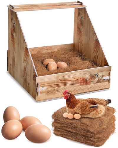 Teenyyou Natürliche Hühner Nistunterlagen Set mit Kunststoff Nistkasten und Holz Fake Eggs Kunststoff Nest Box Zug zum Hinlegen Nistkasten für Hühner Henne Enten Legeheier von Teenyyou