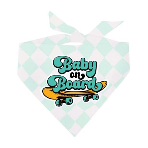 Baby On Board Skateboard Schwangerschaftsankündigung, Hundehalstuch, Blaugrün kariert, OS 1 FC von Tees & Tails