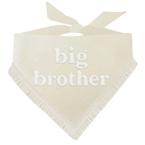 Big Brother Dreieckstuch für Hunde, natürliche Baumwolle, mit Puffdruck und Boho-Fransen (Natur, Puff 25 Trim 1) von Tees & Tails