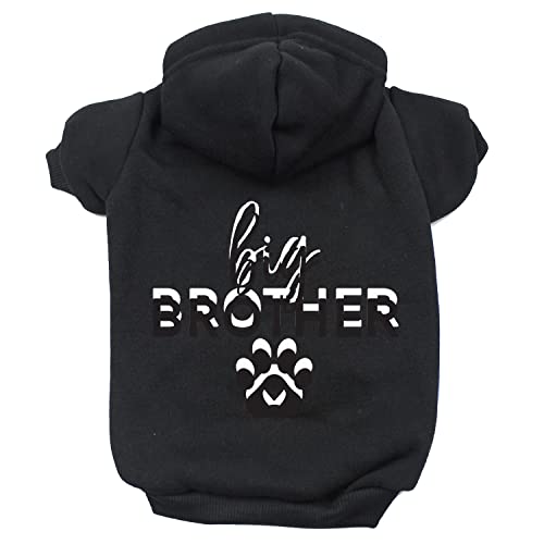 Big Brother Hunde-Kapuzenpullover mit Herz-Pfoten-Motiv, Fleece-Futter, Schwarz von Tees & Tails