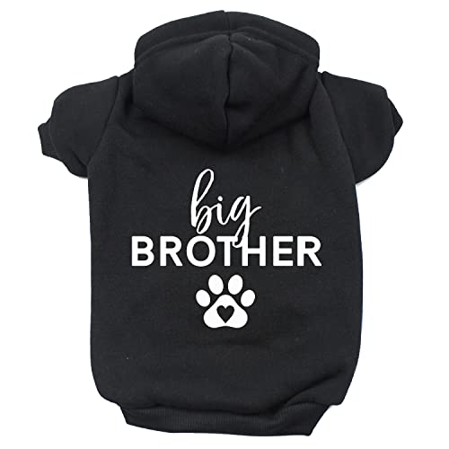 Big Brother Hunde-Kapuzenpullover mit Herz-Pfoten-Motiv, Fleece-Futter, Schwarz von Tees & Tails