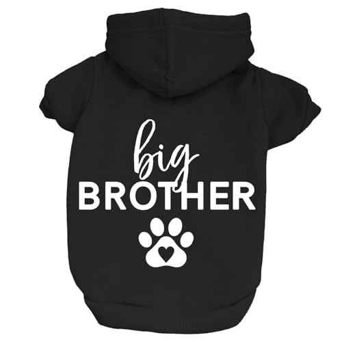 Big Brother Hunde-Kapuzenpullover mit Herz-Pfoten-Motiv, Fleece-Futter, Schwarz von Tees & Tails