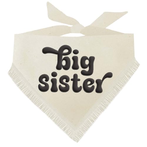 Big Sister Boho Baby Ankündigung Natürliches Hundehalstuch mit Fransen (Natur, Puff 21 Trim 1) von Tees & Tails