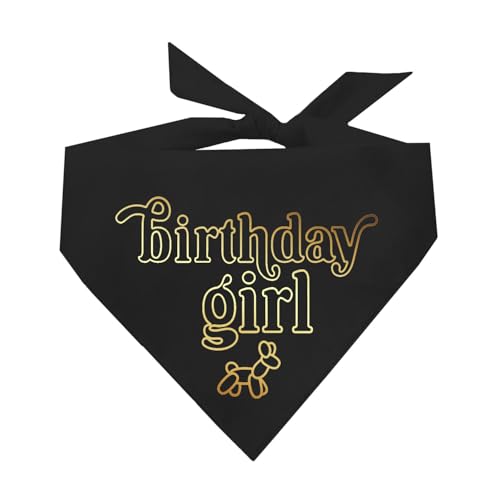 Birthday Girl Hundehalstuch mit Luftballon-Aufdruck (Schwarz, OS Goldfolie 17) von Tees & Tails