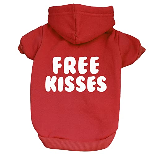 Free Kisses Hunde-Kapuzenpullover mit Fleece-Futter, Sweatshirt mit Loch für die Leine (Rot, Größe 5XL, 727) von Tees & Tails