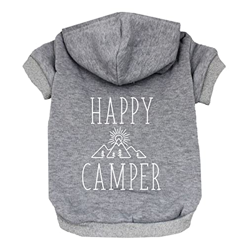 Happy Camper Hunde-Kapuzenpullover mit Fleecefutter, mit Loch für die Leine (graues Kapuzen-Sweatshirt), Hunde Geschenke von Tees & Tails