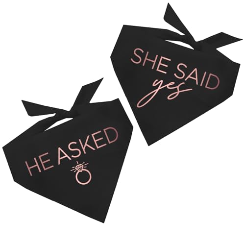 He Asked and She Said Yes! Hundehalstuch, metallisch bedruckt, für Hochzeit, Verlobung, Ankündigung, 2 Stück, Schwarz, OS Rose Folie 5 & 6 von Tees & Tails