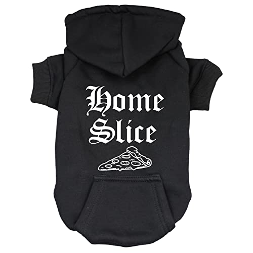 Home Slice Hunde-Kapuzenpullover mit Fleecefutter, mit Druckknöpfen (schwarze Kapuzenjacke) von Tees & Tails