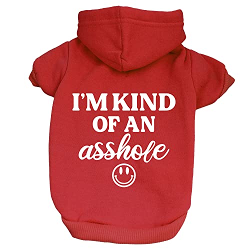 I Am Kind of an Asshole Pullover Fleece gefütterter Hunde-Kapuzenpullover mit Lochgrößen für Welpen, Spielzeug und große Rassen (Rot, X-Large 31) von Tees & Tails