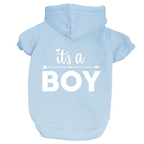 It's A Boy Arrow Hunde-Kapuzenpullover, Fleece-gefüttert, Sweatshirt mit Loch für die Leine (Babyblau, Größe M 422) von Tees & Tails