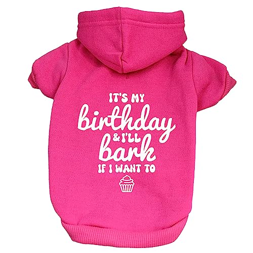 It's My Birthday & I'll Bark If I Want to Dog Hoodie Fleece Lined Pullover Sweatshirt mit Loch für die Leine (Hot Pink, Größe XXL, 1078) von Tees & Tails