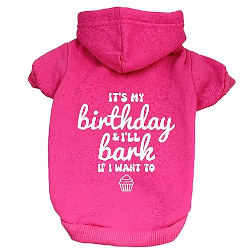 It's My Birthday & I'll Bark If I Want to Dog Hoodie Fleece Lined Pullover Sweatshirt mit Loch für die Leine (Hot Pink, Größe XXXL 1078) von Tees & Tails