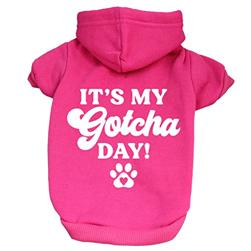 It's My Gotcha Day Hunde-Kapuzenpullover, Fleece-gefüttert, Sweatshirt mit Loch für die Leine (Hot Pink, Größe 40) von Tees & Tails