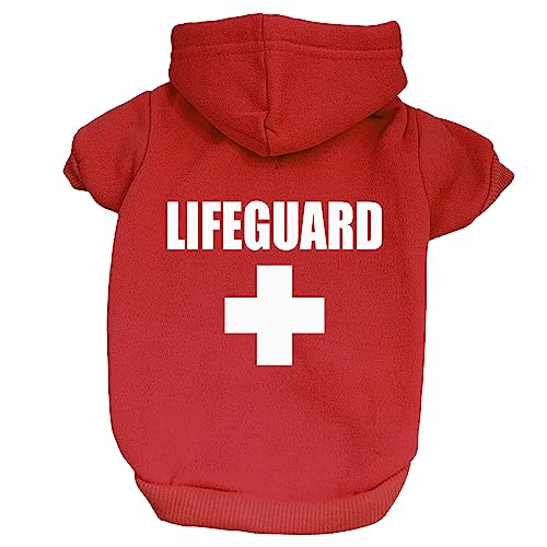 Lifeguard Hunde-Kapuzenpullover, Fleece-gefüttert, Sweatshirt mit Loch für die Leine (Rot, Größe 3XL 53) von Tees & Tails