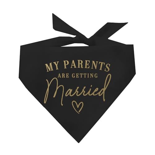 Hundehalstuch mit Aufschrift "My Parents are Getting Married", Metallic-Gold-Druck, Dreiecksform, Verlobung, Hochzeit, Ankündigung, Fotoshooting-Requisite, Brautparty, hergestellt in den USA, Schwarz, von Tees & Tails