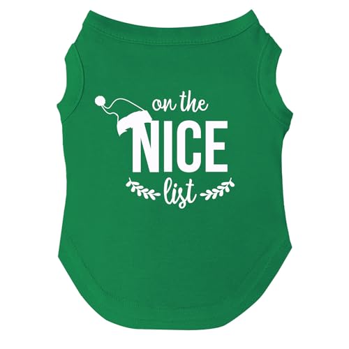 On The Nice List T-Shirt für Hunde, Weihnachten, Größen für Welpen, Spielzeug und große Rassen, Grün, Größe 6XL 98 von Tees & Tails