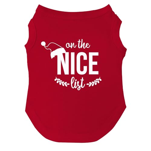 On The Nice List T-Shirt für Hunde, Weihnachten, Größen für Welpen, Spielzeug und große Rassen (Rot, Größe 4XL, 98) von Tees & Tails