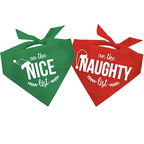 On The Nice and On The Naughty List Weihnachts-Hundehalstuch, 2 Stück (Rd- Naughty 98 kg, Nice 98 OS, 2 Stück) von Tees & Tails